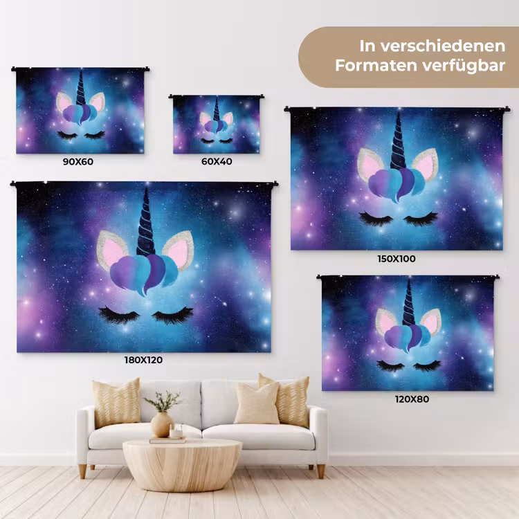Eenhoorn - Sterren - Magisch - Blauw Wandkleed katoen klein -tsfeer8_DE
