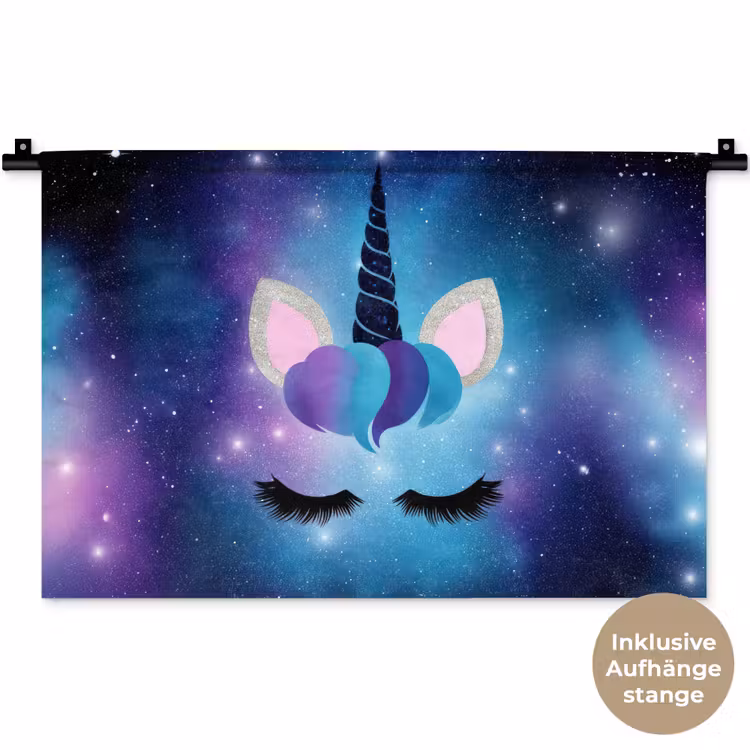Eenhoorn - Sterren - Magisch - Blauw Wandkleed katoen klein -t3d_DE