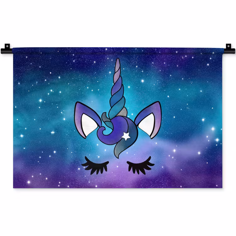 Eenhoorn - Sterrenhemel - Ster - Blauw Wandkleed katoen klein -zz3d