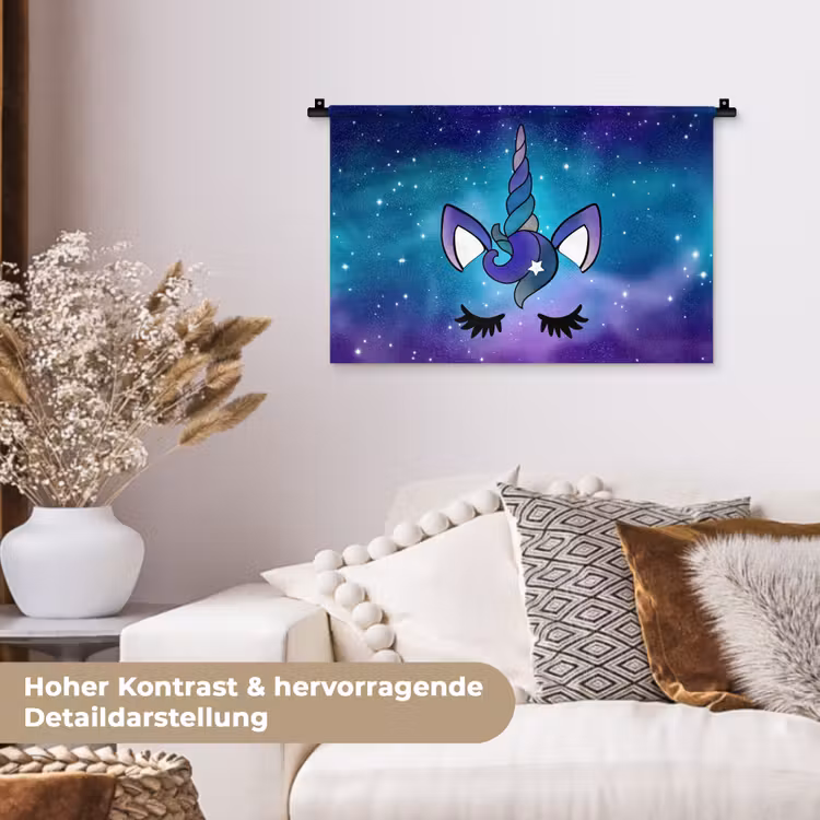 Eenhoorn - Sterrenhemel - Ster - Blauw Wandkleed katoen klein -tsfeer1_DE