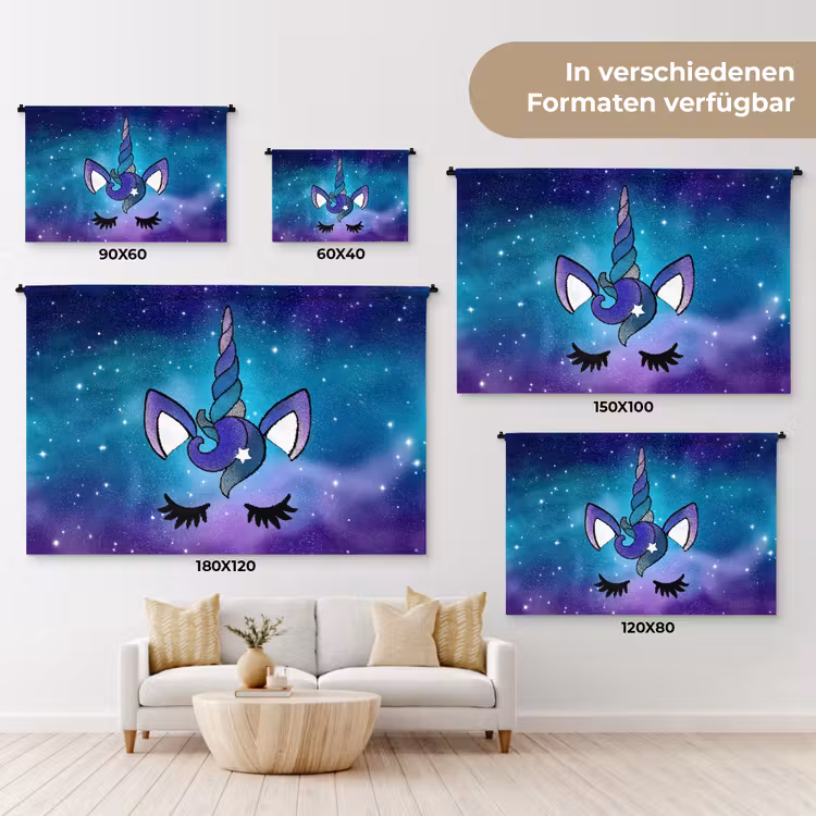 Eenhoorn - Sterrenhemel - Ster - Blauw Wandkleed katoen klein -tsfeer8_DE