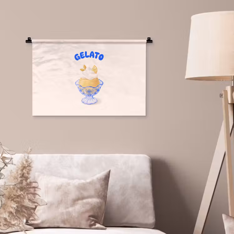 IJs - Citroen - Illustratie - Geel - Dessert Wandkleed katoen klein -sfeer4