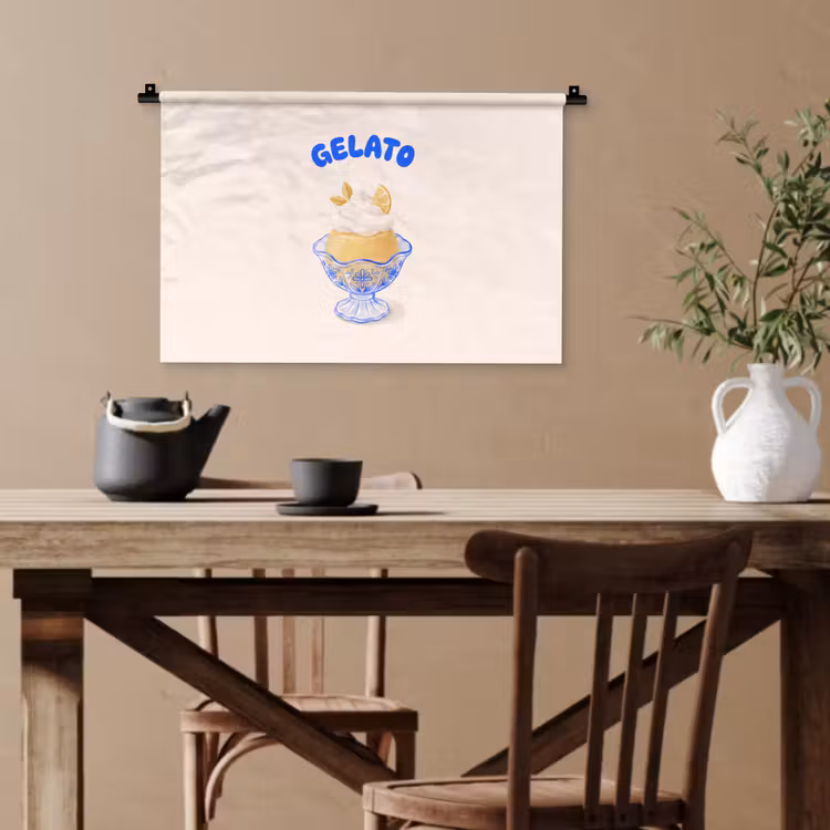 IJs - Citroen - Illustratie - Geel - Dessert Wandkleed katoen klein -sfeer6
