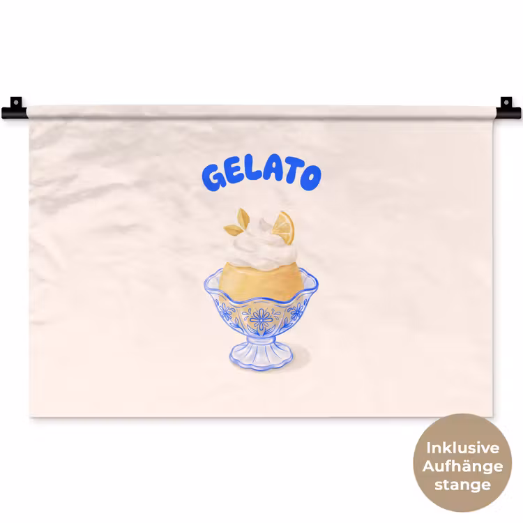 IJs - Citroen - Illustratie - Geel - Dessert Wandkleed katoen klein -t3d_DE