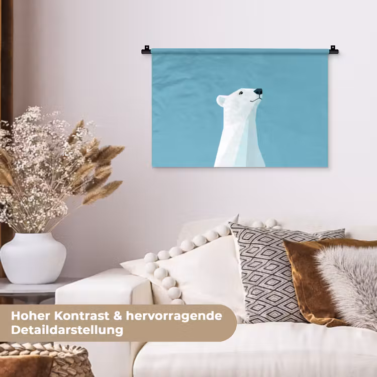Ijsbeer - Lichtblauw - Minimalistisch Wandkleed katoen klein -tsfeer1_DE