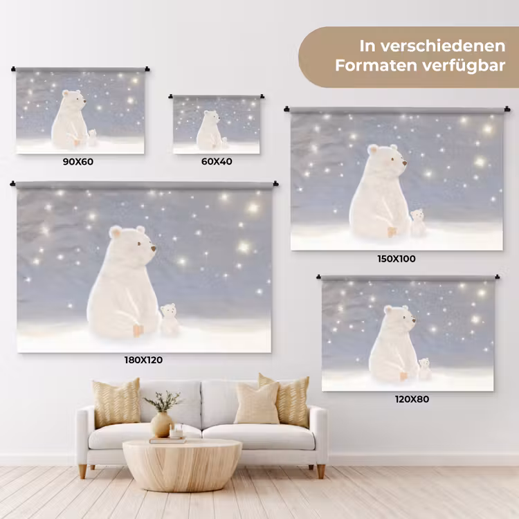 Ijsbeer - Sneeuw - Sterren - Blauw Wandkleed katoen klein -tsfeer8_DE