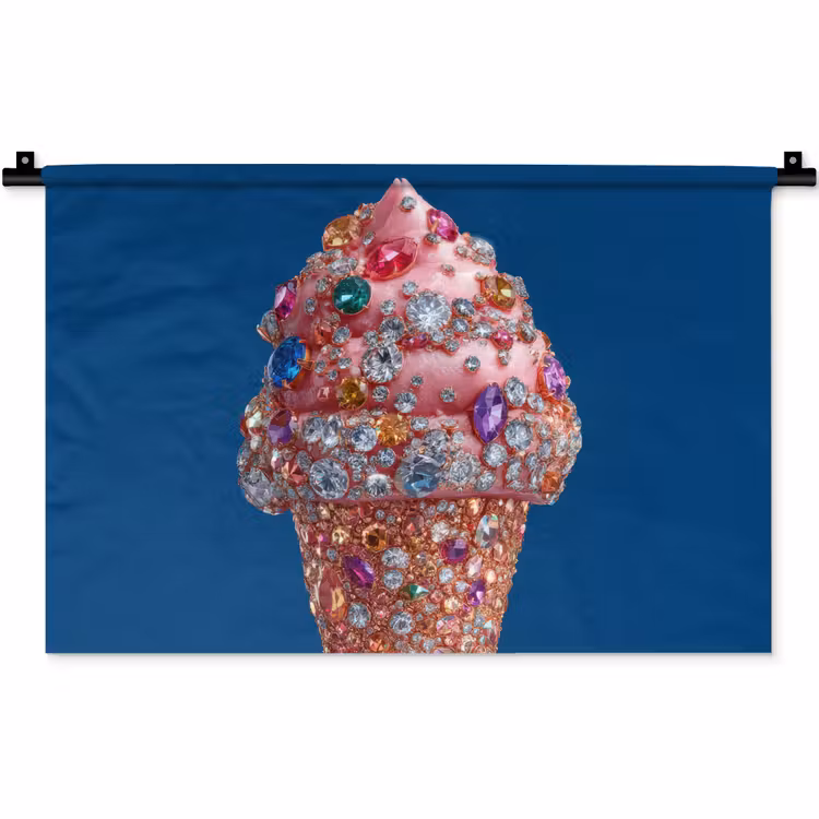 Ijsje - Hoorntje - Steentjes - Blauw Wandkleed katoen klein -zz3d