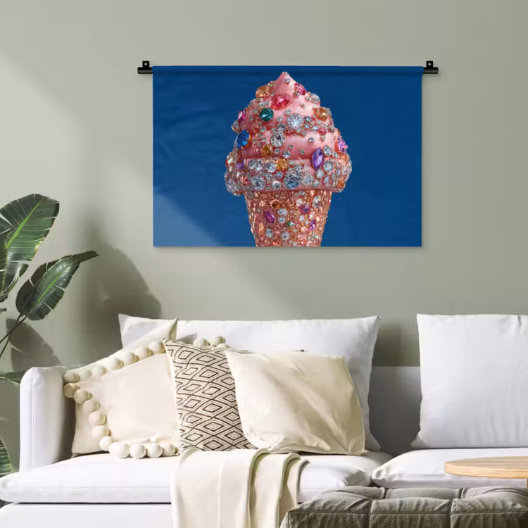 Ijsje - Hoorntje - Steentjes - Blauw Wandkleed katoen klein -sfeer7