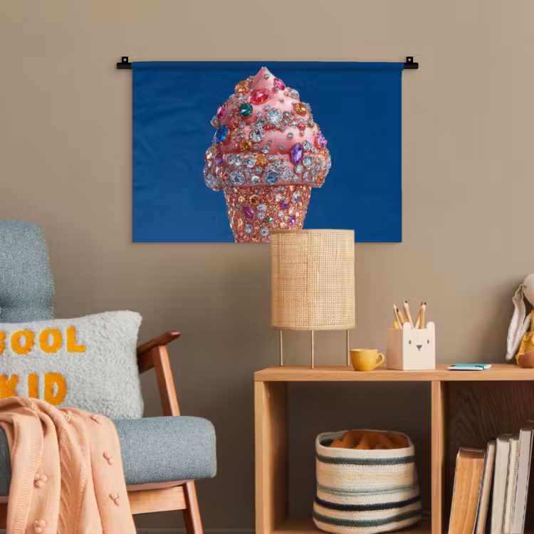 Ijsje - Hoorntje - Steentjes - Blauw Wandkleed katoen klein -wsfeer4_kind