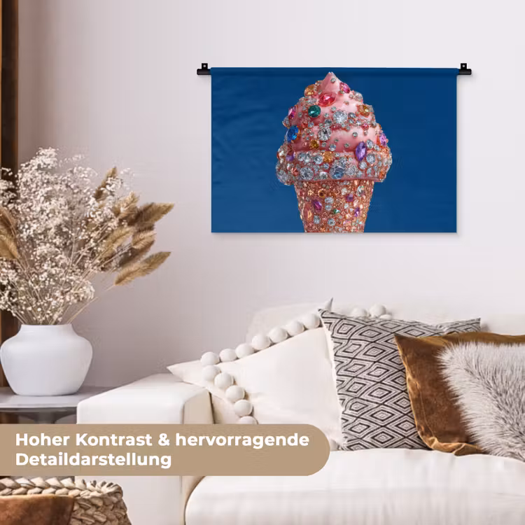 Ijsje - Hoorntje - Steentjes - Blauw Wandkleed katoen klein -tsfeer1_DE