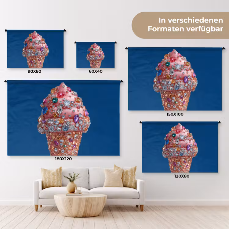 Ijsje - Hoorntje - Steentjes - Blauw Wandkleed katoen klein -tsfeer8_DE