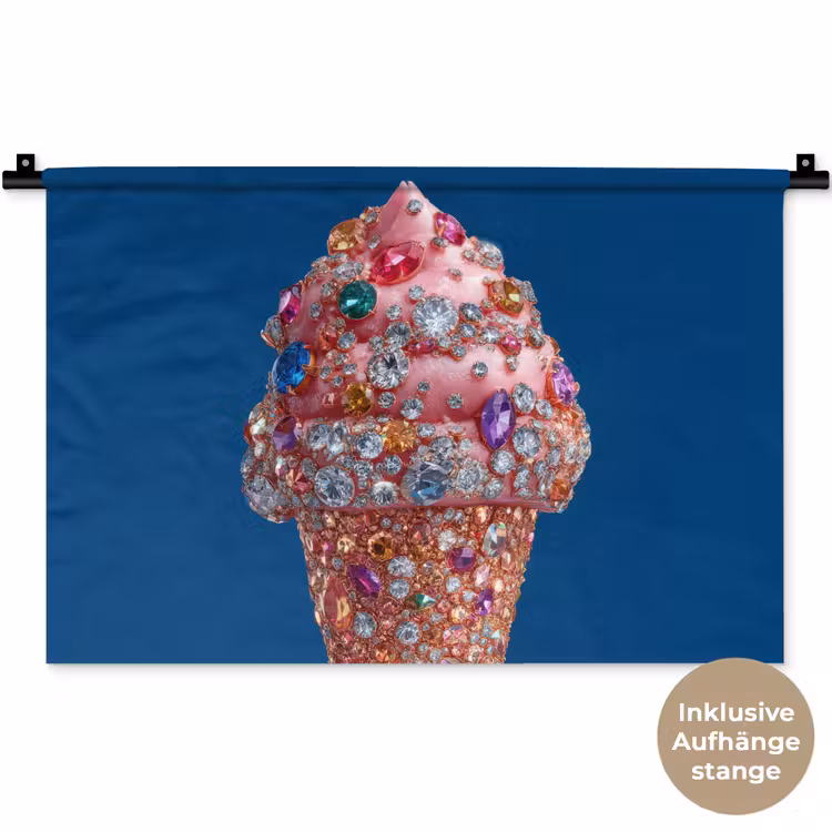 Ijsje - Hoorntje - Steentjes - Blauw Wandkleed katoen klein -t3d_DE