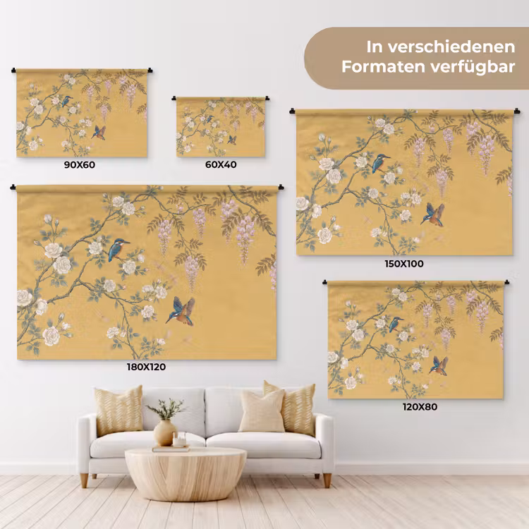 IJsvogels - Bloesem - Geel Wandkleed katoen klein -tsfeer8_DE
