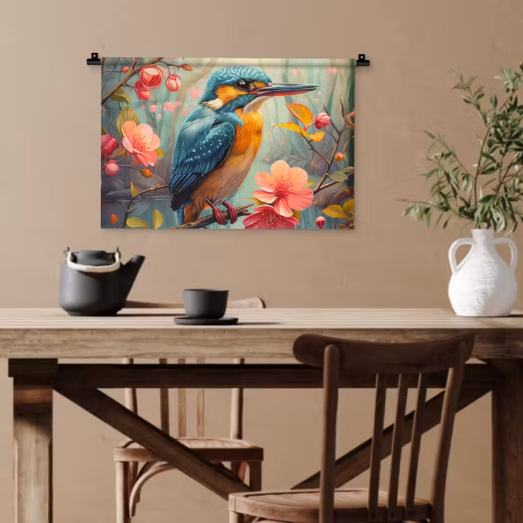 IJsvogel - Bloesem - Natuur - Vogels - Bloemen Wandkleed katoen klein -sfeer6