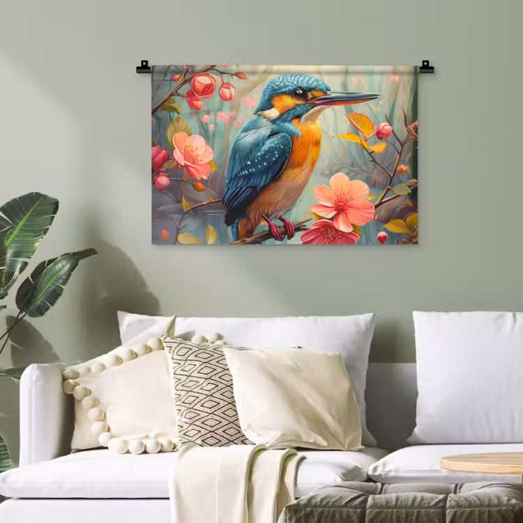 IJsvogel - Bloesem - Natuur - Vogels - Bloemen Wandkleed katoen klein -sfeer7