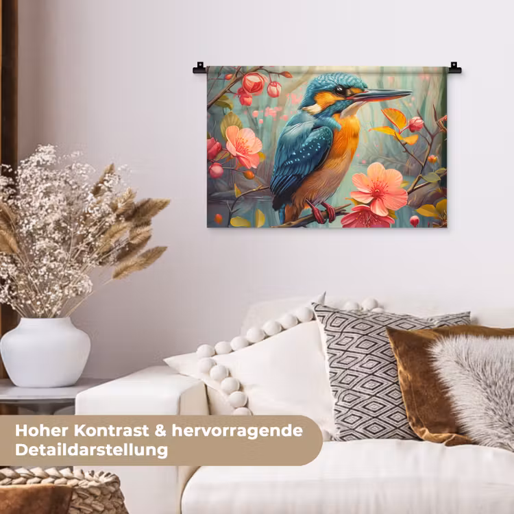 IJsvogel - Bloesem - Natuur - Vogels - Bloemen Wandkleed katoen klein -tsfeer1_DE