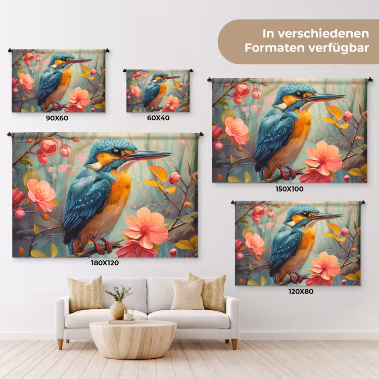 IJsvogel - Bloesem - Natuur - Vogels - Bloemen Wandkleed katoen klein -tsfeer8_DE