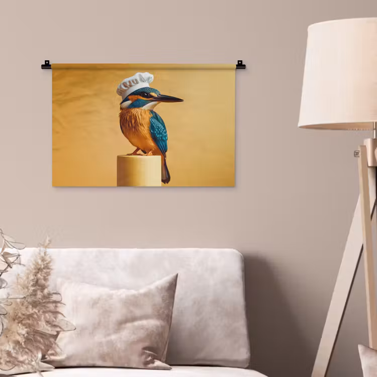Ijsvogel - Pilaar - Koksmuts - Vogel Wandkleed katoen klein -sfeer4