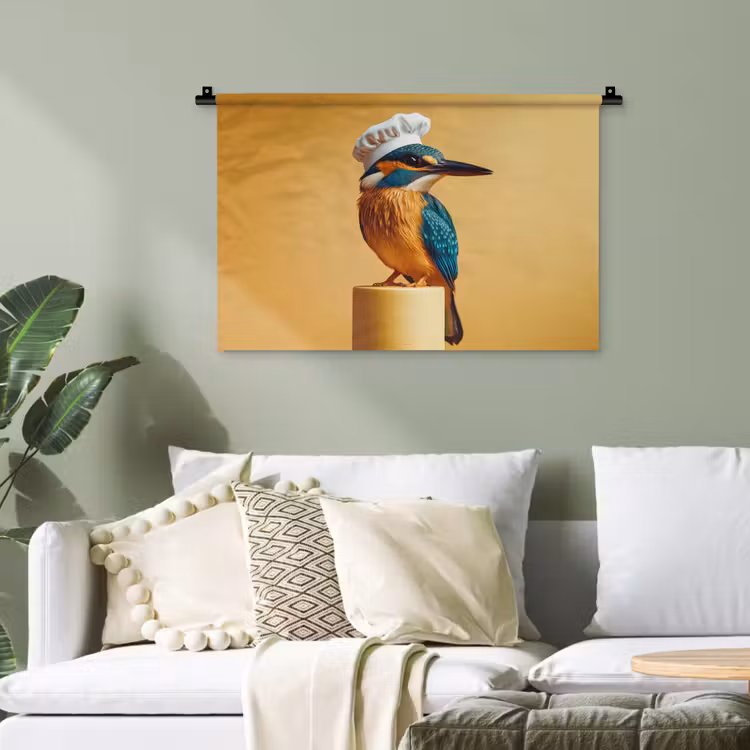 Ijsvogel - Pilaar - Koksmuts - Vogel Wandkleed katoen klein -sfeer7