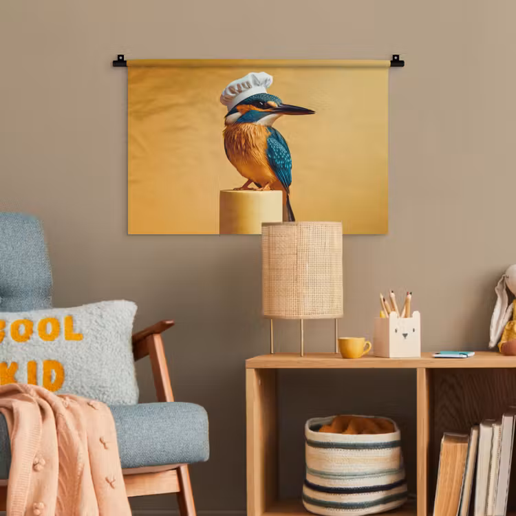 Ijsvogel - Pilaar - Koksmuts - Vogel Wandkleed katoen klein -wsfeer4_kind