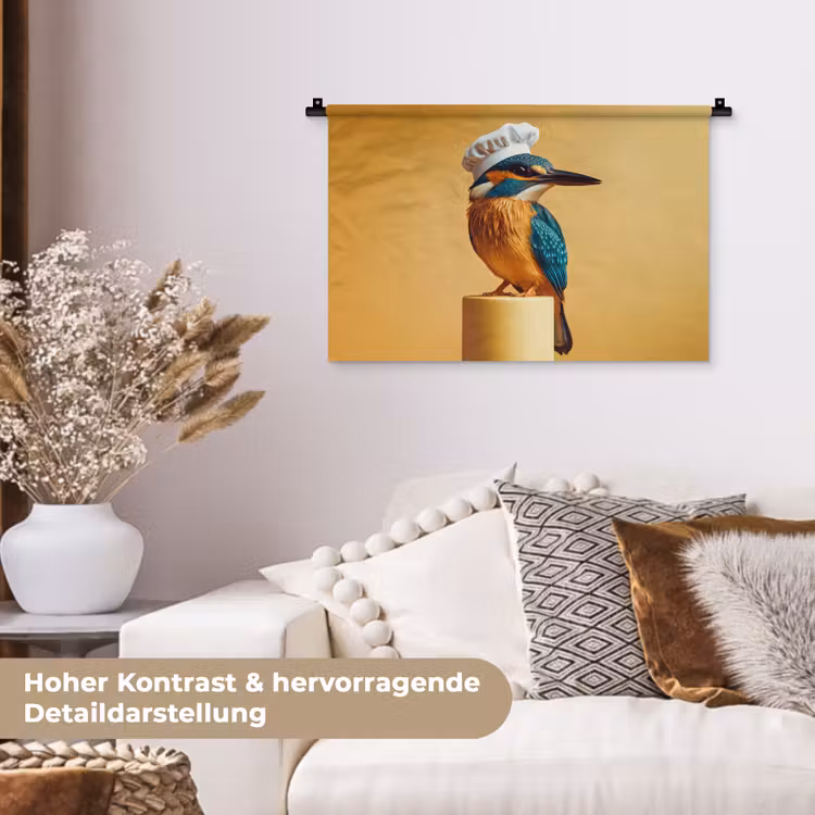 Ijsvogel - Pilaar - Koksmuts - Vogel Wandkleed katoen klein -tsfeer1_DE