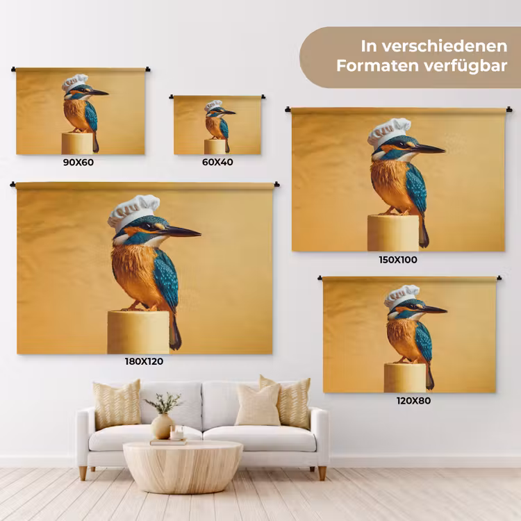 Ijsvogel - Pilaar - Koksmuts - Vogel Wandkleed katoen klein -tsfeer8_DE