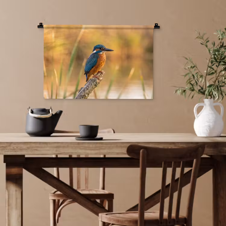 IJsvogel - Tak - Water - Kleurrijk - Levendig Wandkleed katoen klein -sfeer6