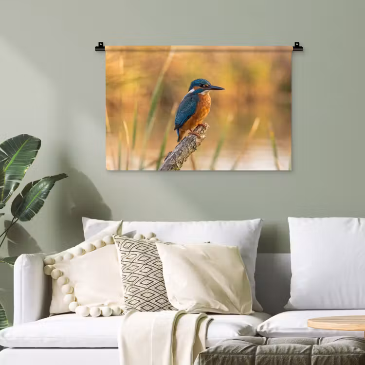 IJsvogel - Tak - Water - Kleurrijk - Levendig Wandkleed katoen klein -sfeer7