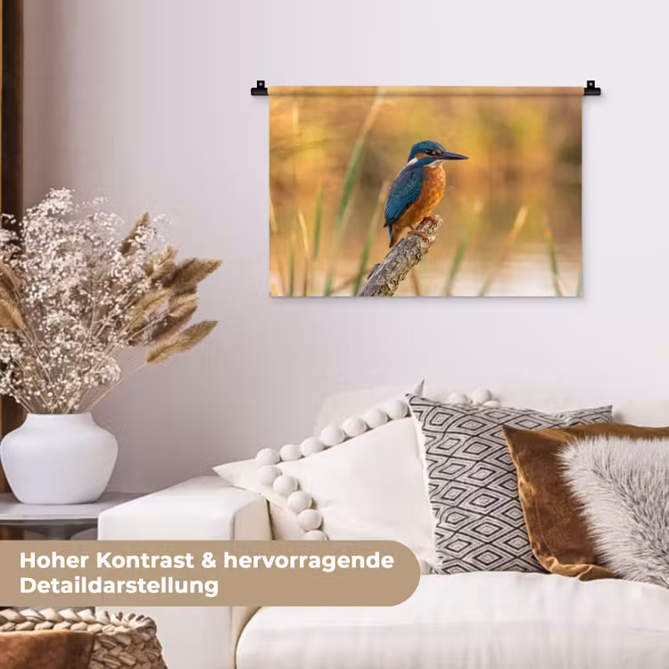 IJsvogel - Tak - Water - Kleurrijk - Levendig Wandkleed katoen klein -tsfeer1_DE