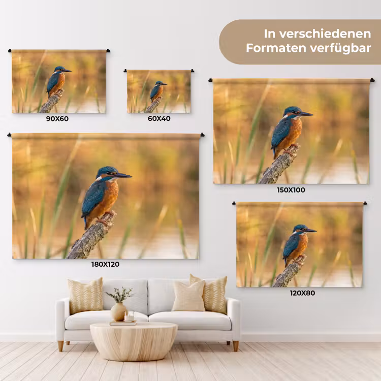 IJsvogel - Tak - Water - Kleurrijk - Levendig Wandkleed katoen klein -tsfeer8_DE