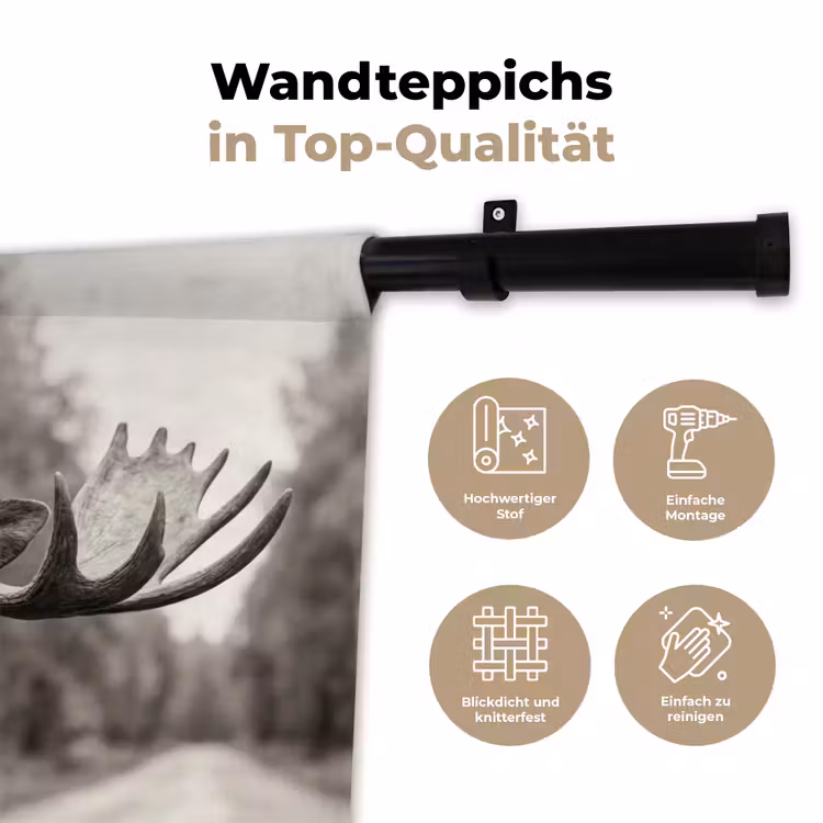 Eland - Auto - Gewei - Zwart - Wit Wandkleed katoen klein -tsfeer2_DE