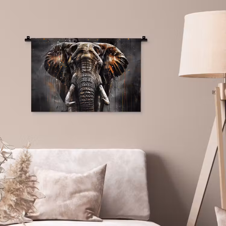 Olifant - Watercolor - Wilde dieren - Luxe Wandkleed katoen klein -sfeer4