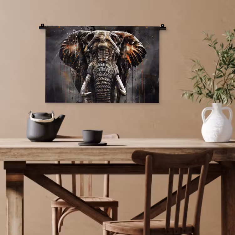 Olifant - Watercolor - Wilde dieren - Luxe Wandkleed katoen klein -sfeer6
