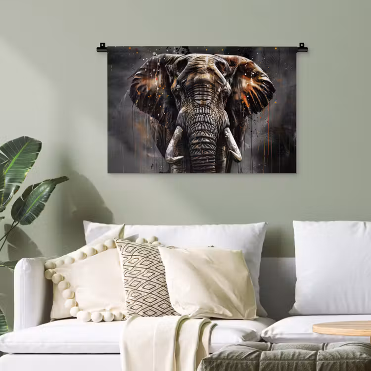 Olifant - Watercolor - Wilde dieren - Luxe Wandkleed katoen klein -sfeer7