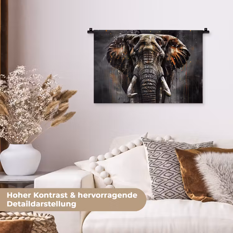 Olifant - Watercolor - Wilde dieren - Luxe Wandkleed katoen klein -tsfeer1_DE