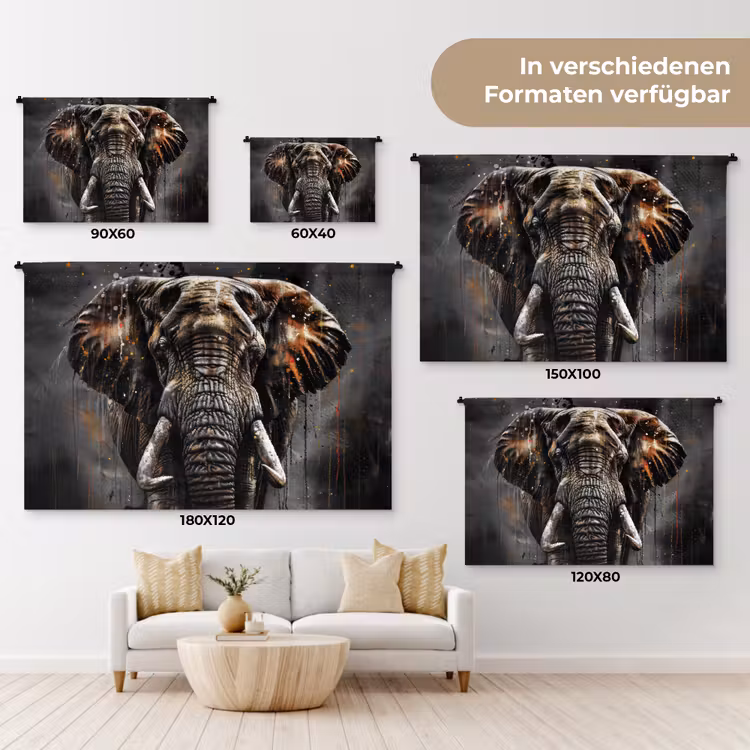 Olifant - Watercolor - Wilde dieren - Luxe Wandkleed katoen klein -tsfeer8_DE