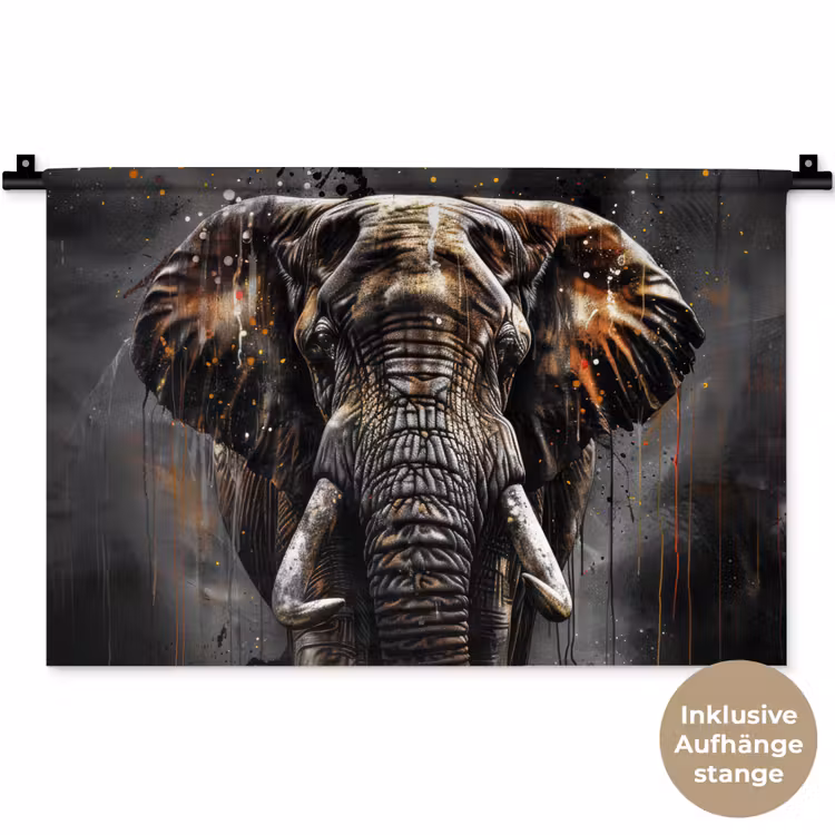 Olifant - Watercolor - Wilde dieren - Luxe Wandkleed katoen klein -t3d_DE