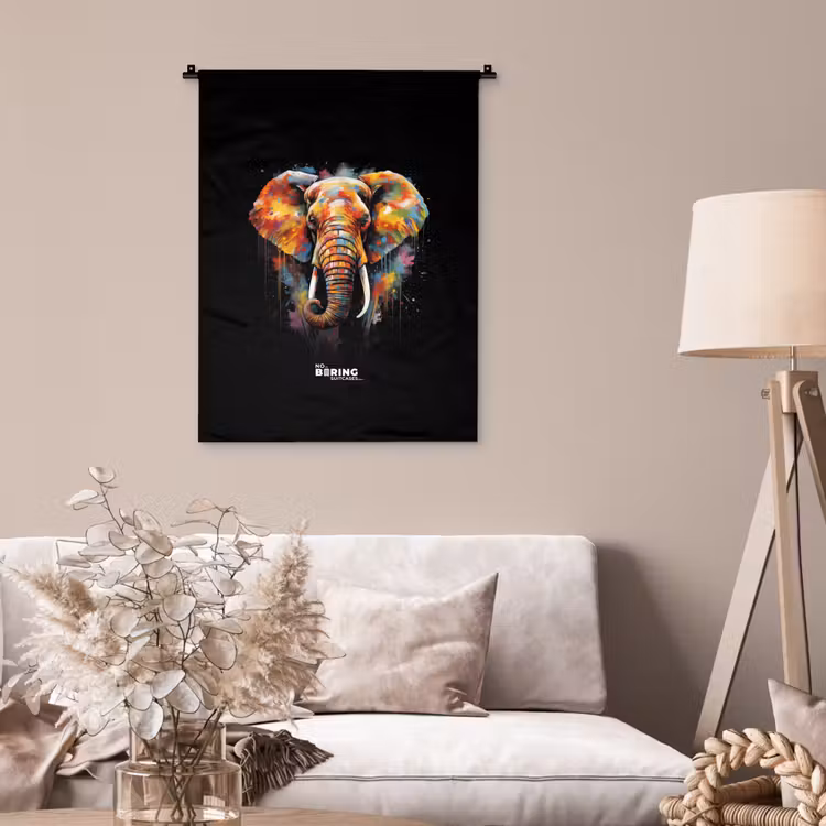 Olifant versierd met kleurrijke spetters Wandkleed katoen klein -sfeer4