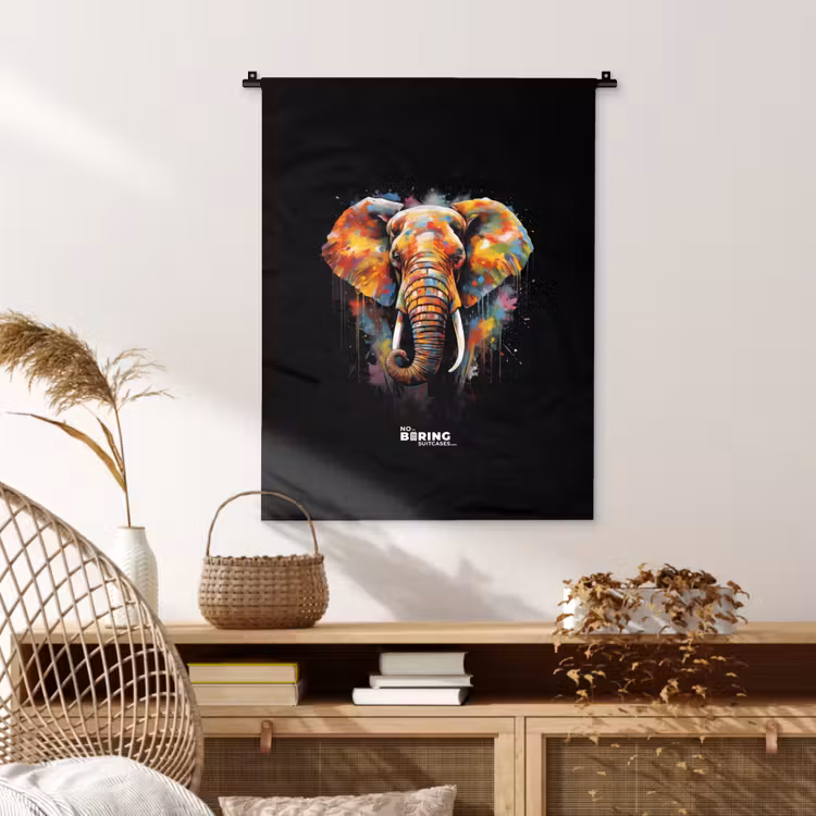 Olifant versierd met kleurrijke spetters Wandkleed katoen klein -sfeer5