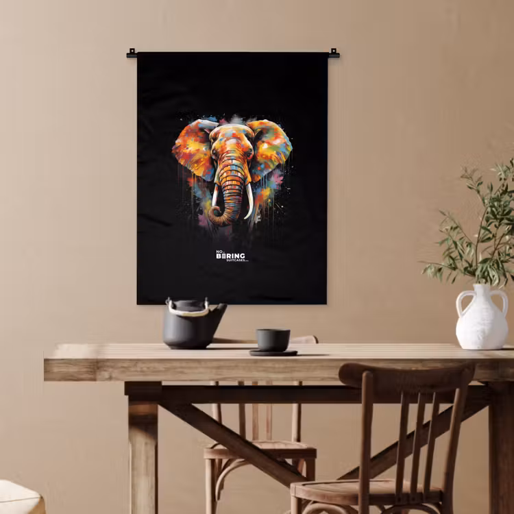 Olifant versierd met kleurrijke spetters Wandkleed katoen klein -sfeer6
