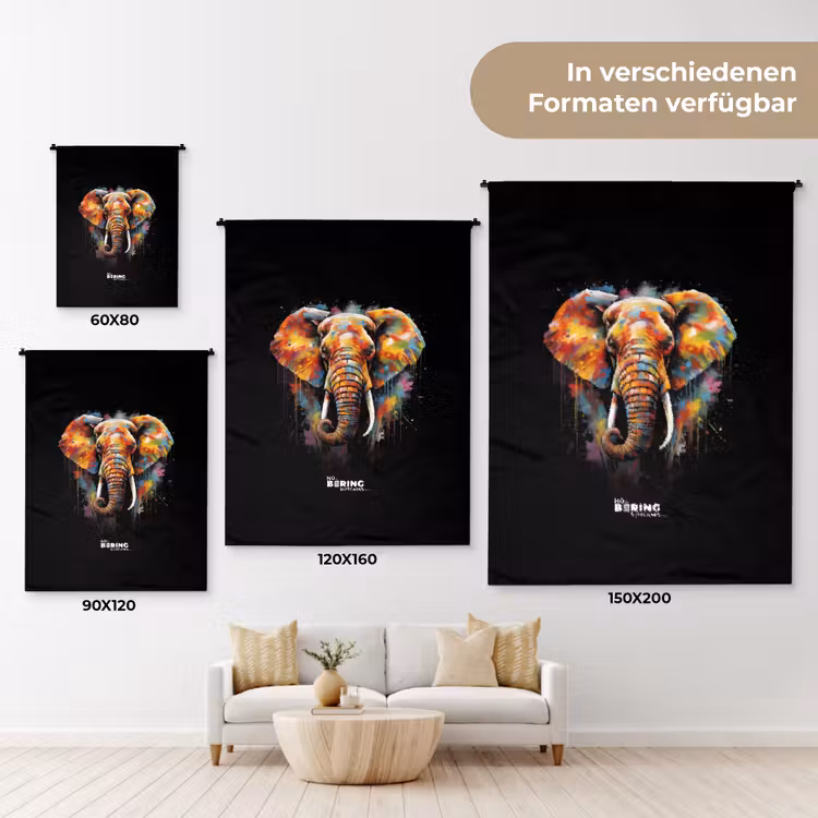 Olifant versierd met kleurrijke spetters Wandkleed katoen klein -tsfeer8_DE