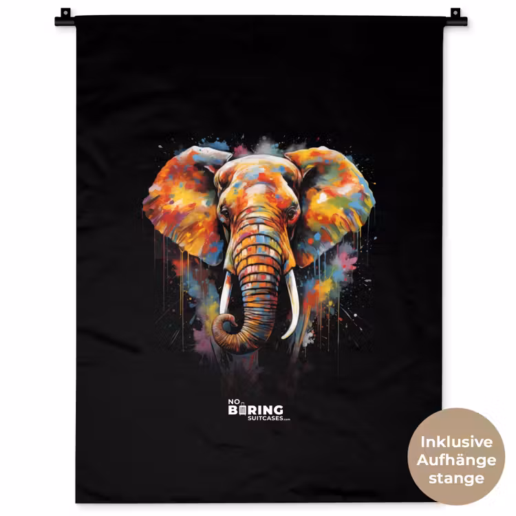 Olifant versierd met kleurrijke spetters Wandkleed katoen klein -t3d_DE