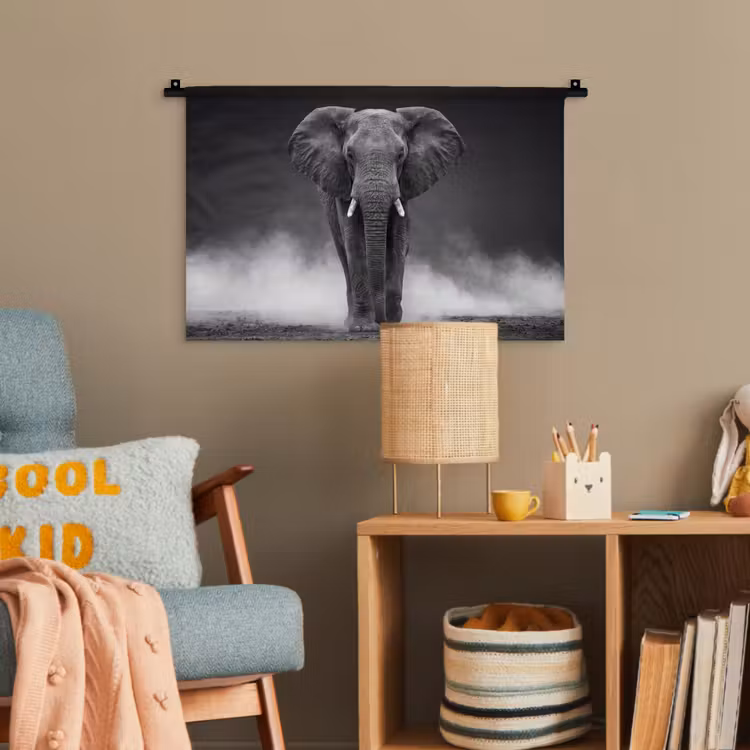 Olifant - Zwart - Wit - Rook Wandkleed katoen klein -wsfeer4_kind