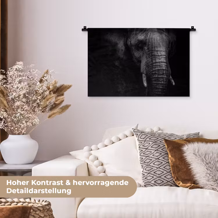 Olifant - Dier - Portret Wandkleed katoen klein -tsfeer1_DE