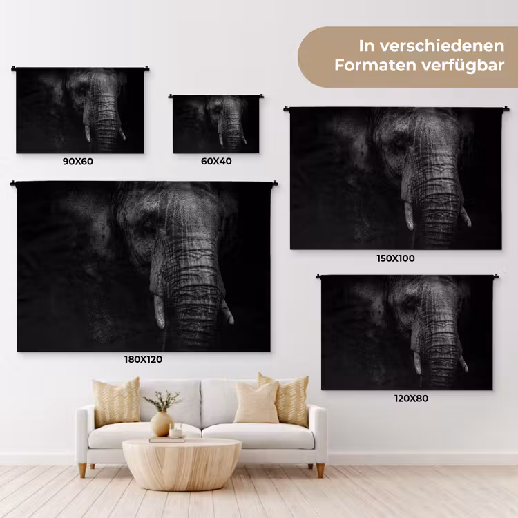 Olifant - Dier - Portret Wandkleed katoen klein -tsfeer8_DE