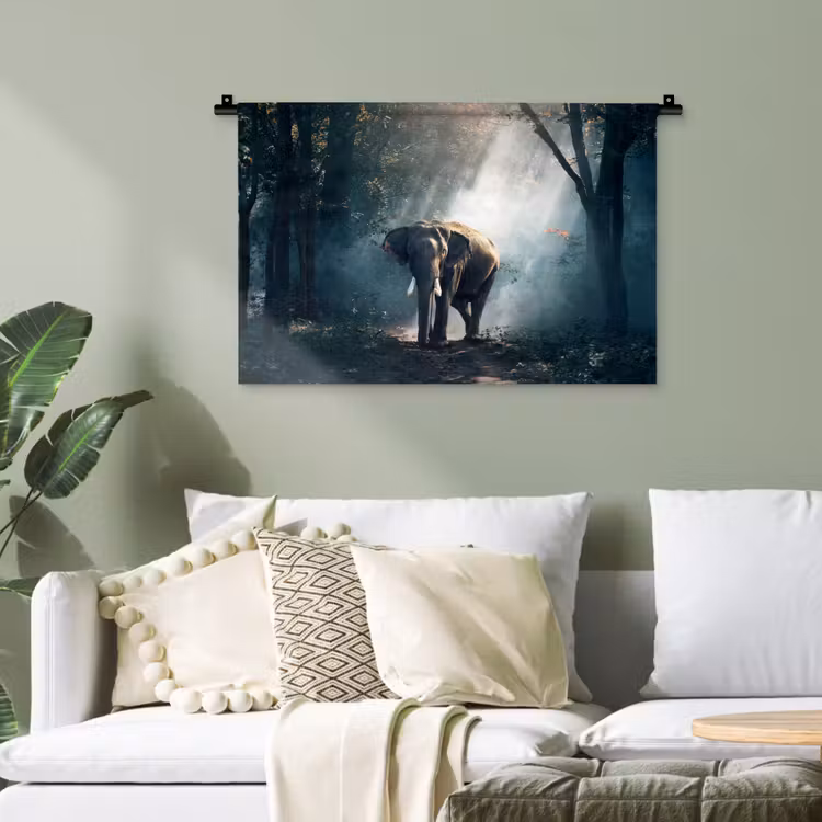 Olifant - Dieren - Licht - Bos - Natuur - Wilde dieren Wandkleed katoen klein -sfeer7