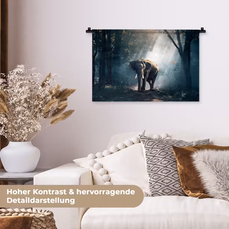Olifant - Dieren - Licht - Bos - Natuur - Wilde dieren Wandkleed katoen klein -tsfeer1_DE