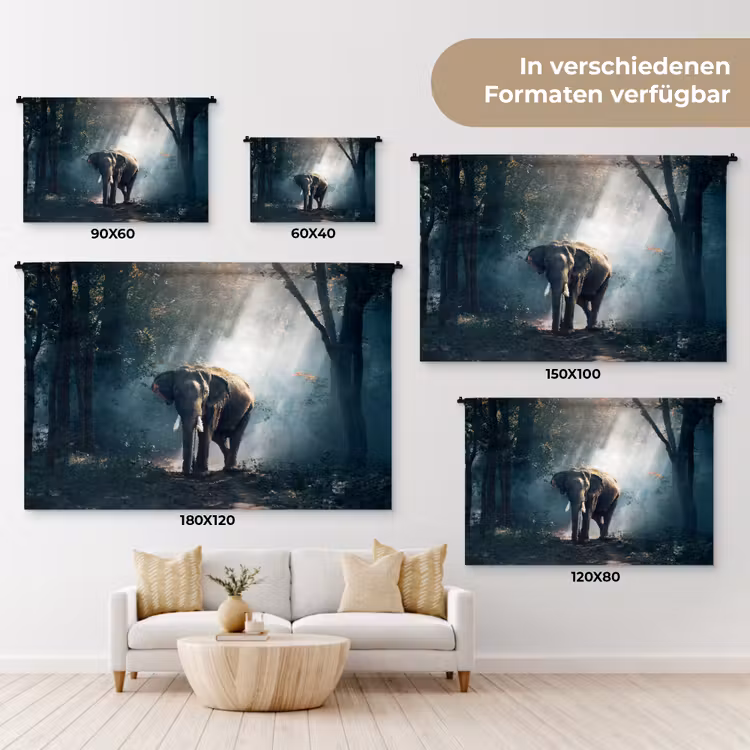 Olifant - Dieren - Licht - Bos - Natuur - Wilde dieren Wandkleed katoen klein -tsfeer8_DE