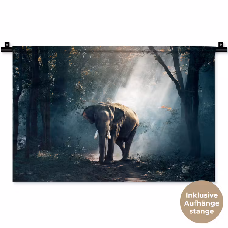 Olifant - Dieren - Licht - Bos - Natuur - Wilde dieren Wandkleed katoen klein -t3d_DE