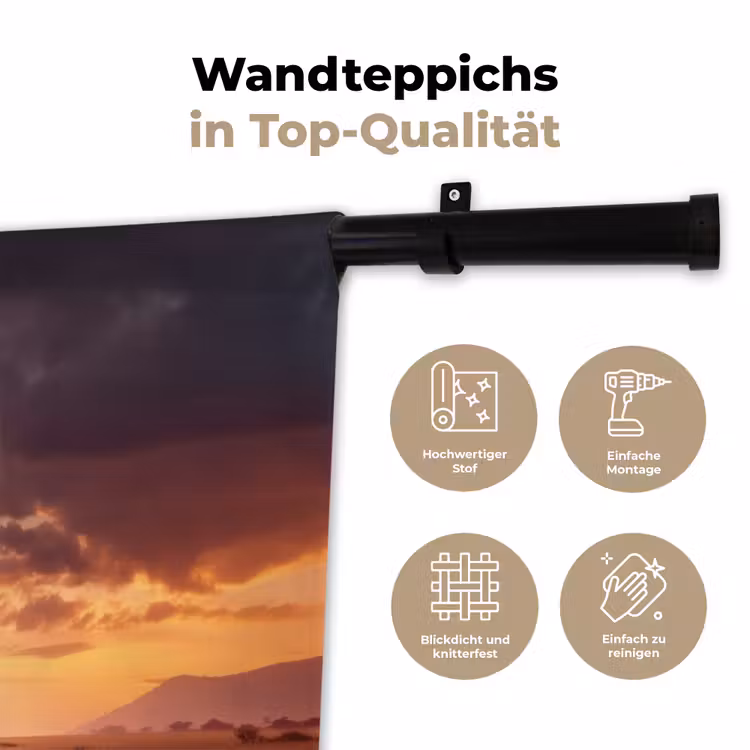 Olifanten - Grasland - Zonsondergang Wandkleed katoen klein -tsfeer2_DE